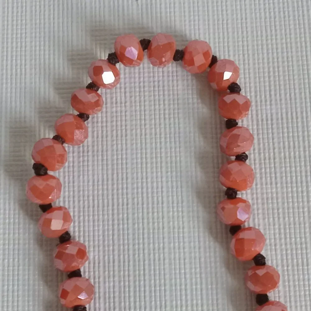 Iridescent Orange Faceted Beaded Single Strand Long Layering Fashion Necklace